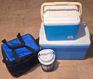 lot 194K image: LL-S - Lot of 4 Coolers Large, Pepsi, Soft-Side, and Gott Water Jug
