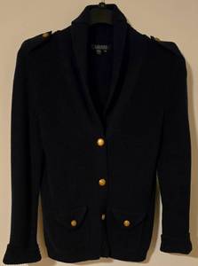 lot 283K image: LL-FR - Lauren Ralph Lauren Navy Cotton Cardigan with Gold Buttons Size XL