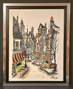 lot 291K image: LL-FR - Framed Mid Century Parisian Street Scene Painting