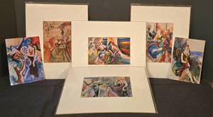 lot 331K image: LL-FR - Set of 4 David PH Wong Matted Art Prints and 2 Art Photos