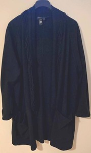 lot 335K image: LL-FR - Andrea Jovine Black Wool Cardigan with Fringe Trim, Size Large
