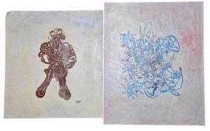 lot 339K image: LL-FR - Pair of 1985 Fred Blumenthal Abstract Mixed Media Paintings