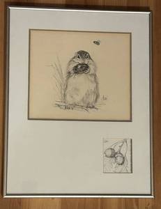 lot 415C image: LL - Framed Chipmunk and Acorn Pencil Drawings