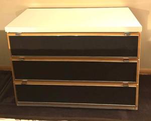 lot 6 image: MB - Vintage Three Drawer Dresser with Black and Wood Accents