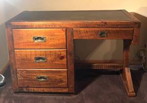 lot 55R image: O - Vintage Young Hinkle Vintage Pine Desk with Leather Top