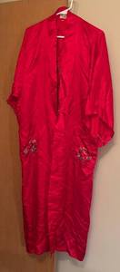 lot 64R image: BR2 - Vintage Dunhuang Red Silk Robe with Embroidered Details Size Medium