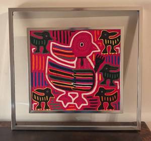 lot 69R image: O - Vintage Mola Textile Tapestry with Birds in Floating Frame