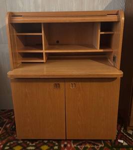 lot 77R image: BR2 - Vintage Teak  Danish Compact Roll Top Desk