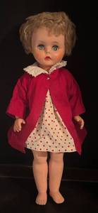 lot 82R image: O - Vintage Doll with Red Polka Dot Dress and Nightgown