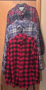 lot 84R image: BR2 - Set of 3 Mens Plaid Flannel Shirts Size Medium by John Ashford, Original Weatherproof Vintage and George