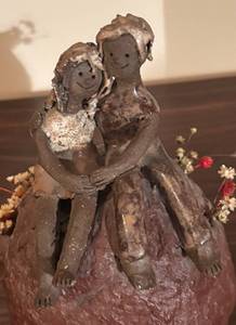 lot 90R image: BR2 - Handcrafted Pottery Sculpture of Couple on Rock