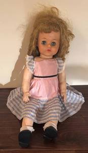 lot 92R image: O - Vintage Adorable Doll with Blonde Hair and Pink Dress