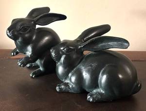 lot 111R image: MB - Pair of Cast Iron Bunny Sculptures