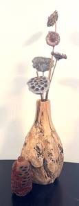 lot 154R image: MB - Set of 2 Natural Wood and Seed Pod Vases with Dried Stems