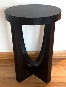 lot 156R image: LR - Modern Black Wood Accent Table with Sculptural Base