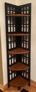 lot 157R image: LR - Decorative Corner Shelf with Black Frame and Wood Shelves