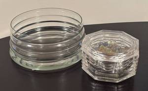 lot 204R image: LR - Glass Ribbed Bowl and Lidded Trinket Dish with Decorative Marbles
