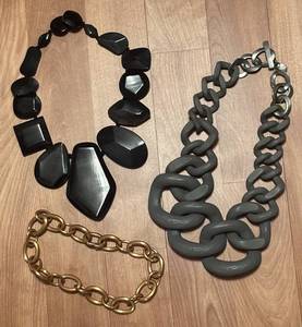 lot 212R image: K - Set of 3 Statement Necklaces in Black, Gray and Gold Tones