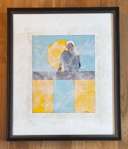 lot 214R image: LR - Framed Original Fred Blumenthal Painting with Abstract Figure and Sun