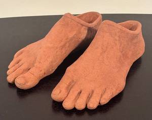 lot 215R image: LR - Pair of Terra-Cotta Foot-Shaped Planters