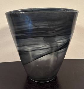lot 247R image: LR - Art Glass Vase with Black and Gray Swirl Design