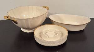 lot 259R image: LR - Lenox Gold Trimmed Serving Bowls and Ashtray