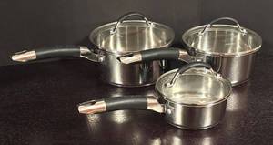 lot 268R image: LR - Set of 3 Cuisinart Stainless Steel Saucepans with Lids