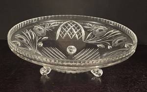 lot 277R image: LR - Cut Crystal Vintage Footed Bowl with Floral and Lattice Design