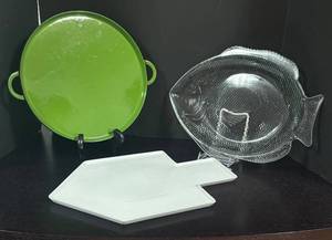 lot 278R image: LR - Set of 3 Decorative Serving Platters by Crate & Barrel and More