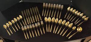 lot 303R image: K - Vintage Lifetime Gold Plated Flatware Service for Eight with Serving Utensils
