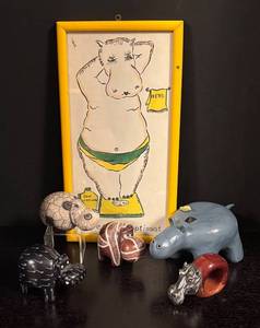 lot 304R image: LR - Collection of Hippo Figurines with Various Designs with Print