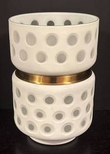 lot 359R image: K - White Polkadot Glass Vase with Gold Tone Accent