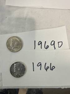 lot 1059 image: Kennedy Half Dollar Coins 1966 & 1969D