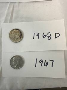 lot 1060 image: 1967 & 1968-D Kennedy Half Dollars