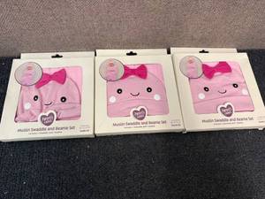 lot 44 image: 3 Packs Of Toddler Swaddle And Beanie Sets