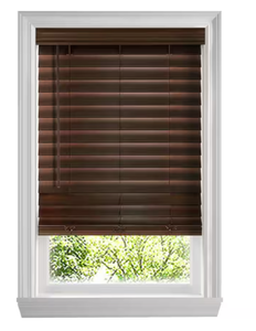 lot 202 image: Espresso Cordless Premium Faux Wood Blinds with 2 in. Slats - 45 in. W x 48 in. L (45 in. W x 48 in. L)