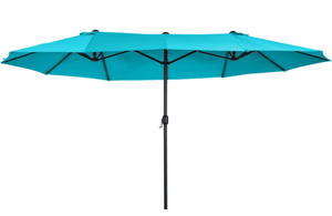 lot 118 image: Outsunny Patio Umbrella 15ft Double-Sided Outdoor Market Extra Large Umbrella with Crank Handle for Deck, Lawn, Backyard and Pool, Blue