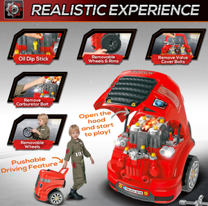 lot 257 image: Qaba Mechanic Kids Truck Engine Toy Set, Car Service Play Set, Red