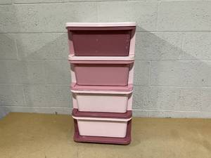 lot 270 image: Qaba 4 Tier Kids Storage Unit, Toy Organizers and Storage with 4 Drawer Chest for Kids Bedroom Nursery Kindergarten Living Room for Boys Girls Toddlers, Pink (Slightly Used)