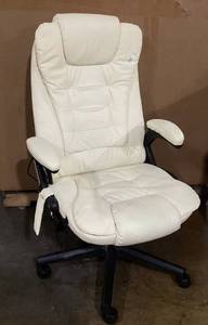 lot 459 image: HOMCOM High Back Vibration Massage Office Chair with 6 Vibration Points, Heated Reclining PU Leather Computer Chair with Armrest and Remote, Beige