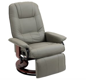 lot 4 image: HOMCOM Faux Leather Manual Recliner, Adjustable Swivel Lounge Chair with Footrest, Armrest and Wrapped Wood Base for Living Room, Gray