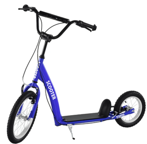 lot 267 image: Aosom Youth Scooter Kick Scooter for Kids 5 with Adjustable Handlebar 16 Front and 12 Rear Dual Brakes Inflatable Wheels, Blue (Minor Transit Damage)