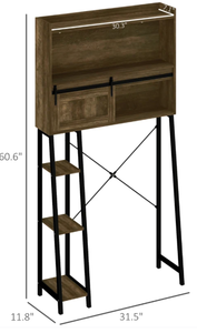 lot 269 image: HOMCOM Over the Toilet Storage Cabinet, Over Toilet Bathroom Organizer with 3 Compartments, 4 Open Shelves, Distressed Brown