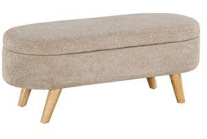 lot 286 image: HOMCOM Storage Bench with Wooden Legs and Padded Seat, 120 kg Load Capacity, Oval Storage Ottoman, Beige