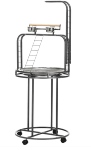 lot 295 image: PawHut Parrot Stand Large Bird Perch Stand with Toy Hook & 3 Ladders, Parrot Perch, Bird Wooden Stand, Gray (Missing Part D In Manual)