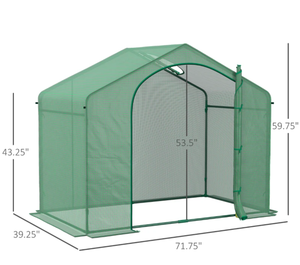 lot 296 image: Outsunny 6 x 3 x 5 Portable Walk-in Greenhouse, PE Cover, Steel Frame Garden Hot House, Zipper Door, Top Vent for Flowers, Vegetables, Saplings, Tropical Plants, Green (Missing Cover)