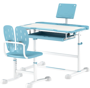 lot 297 image: Qaba Adjustable Kids Desk and Chair Set with Tilt Desktop & Storage, Blue