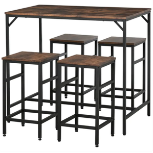 lot 299 image: HOMCOM 5-Piece Industrial Dining Table Set, Bar Table & 4 Stools Set, Space Saving for Pub & Kitchen, Rustic BrownBlack (Missing Part 7 In Manual)