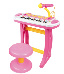 lot 301 image: Qaba Kids Toy Keyboard Piano Toddler Electronic Instrument with Stool, Microphone and Bright Flashlight for Children Birth Gift, Pink