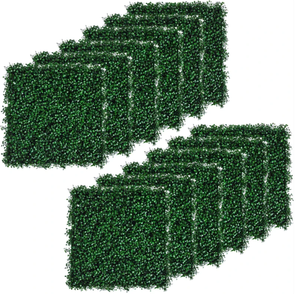 lot 304 image: Outsunny 12PCs Grass Wall Panels, 20 x 20 Artificial Grass Wall Decor, Greenery Backdrop Panels Wall for Outdoor, Indoor, Garden, Fence, Backyard, Dark Green